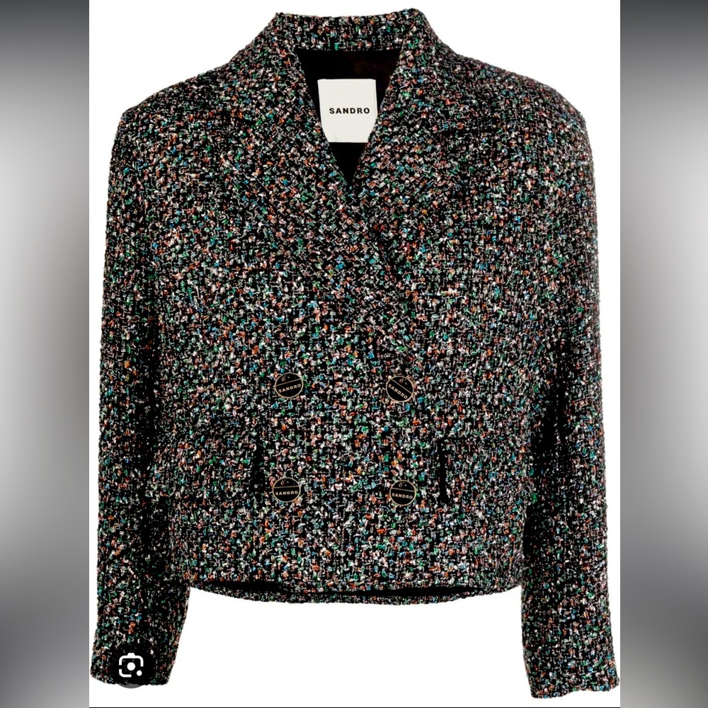 Sandro Zazie Crop Tweed Blazer Jacket